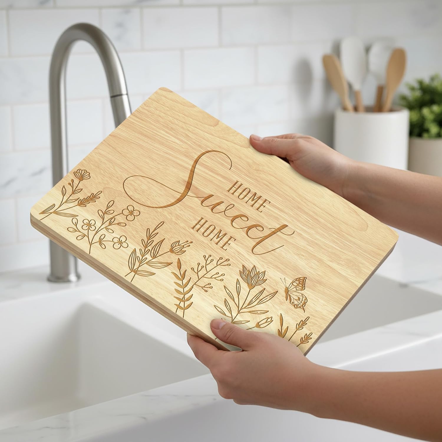 Housewarming Gift for New Home Laser Engraved Maple Wood Home Sweet Home Cutting Board for New Apartment Homeowner Realtor Closing Gifts - Thanksgiving Charcuterie Board for Newlyweds Family