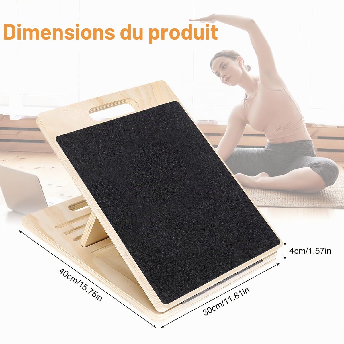 Planche Inclinée Professionnelle en Bois,40x30x4cm Réglable Slant Board | Portable Planche d'équilibre et étirement du Mollet, pour la Maison, le Gymnase et l'extérieur