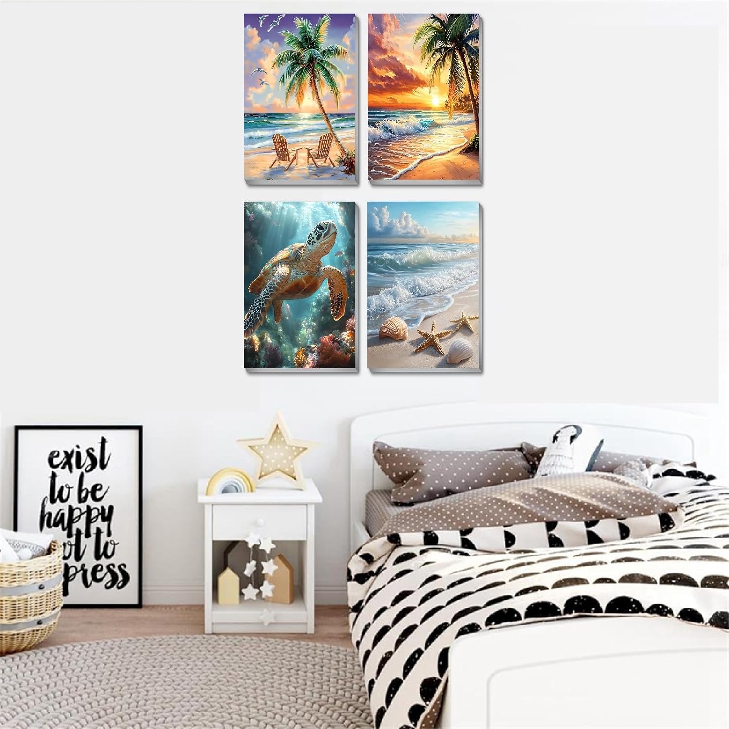 uuxsretaio 4 Packs Paint by Number, DIY Paint by Numbers Kit for Adults Sunset, Beach Paint by Number Canvas for Adults, Easy Oil Painting Kit for Home Decor, 8 X 12 inch with Wooden Easel