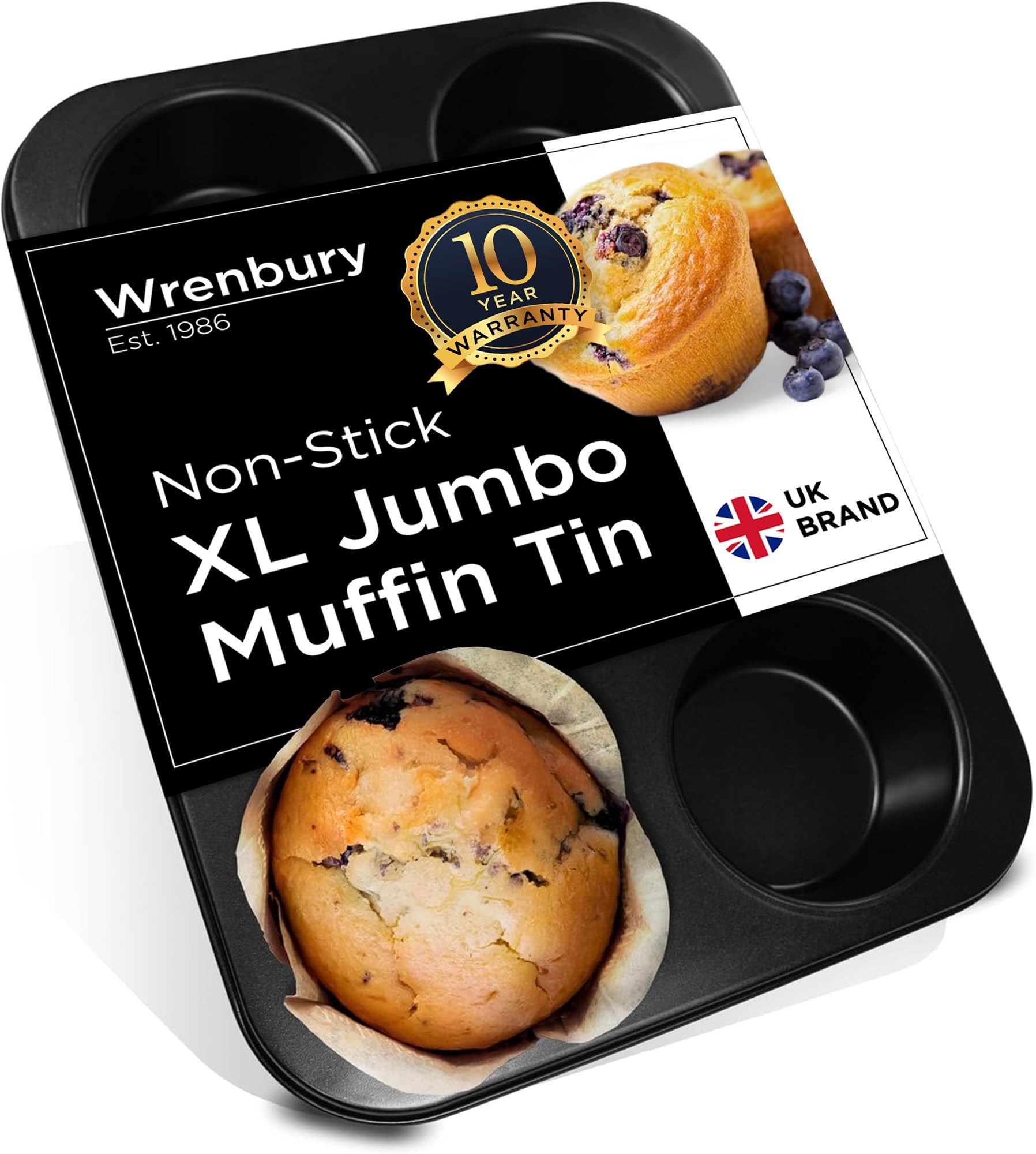 – Wrenbury Jumbo Muffin Tin - Deep Yorkshire Pudding Mould 6 Cup - Non Stick Muffin Baking Tray Large - Giant Cupcake Pan - PTFE Free