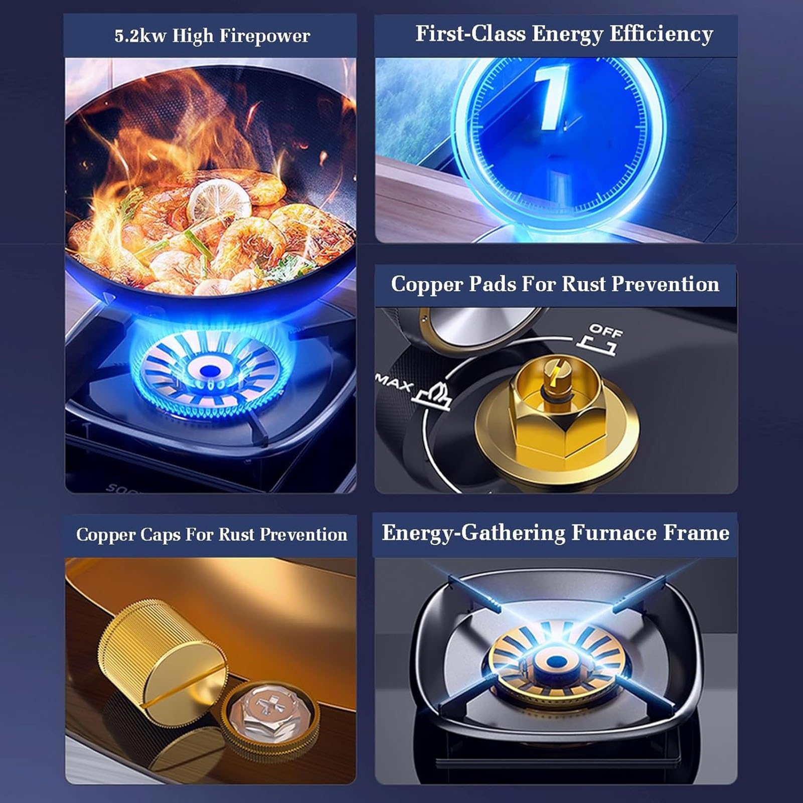 THEGA Piano Cottura A Gas per Interni da 5,2 KW - Cucina A Gas da Incasso A 1 Fuoco, Piano Cottura Indipendente da Cucina, con Protezione Antispegnimento, per Catering Domestico(LPG)