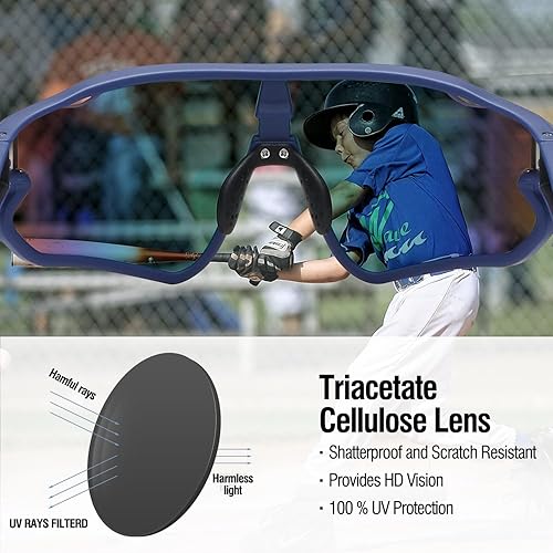 Miniatura 5 de DUCO Gafas de sol para niños y jóvenes, ligeras, con montura TR90, UV400, para béisbol, ciclismo, para niños y niñas, DK268