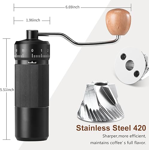 Miniatura 7 de Suvykep Molinillos de café manuales, molinillo de café de mano de 6 estrellas, capacidad de 0.88 oz con mango curvado y 55 ajustes de molienda