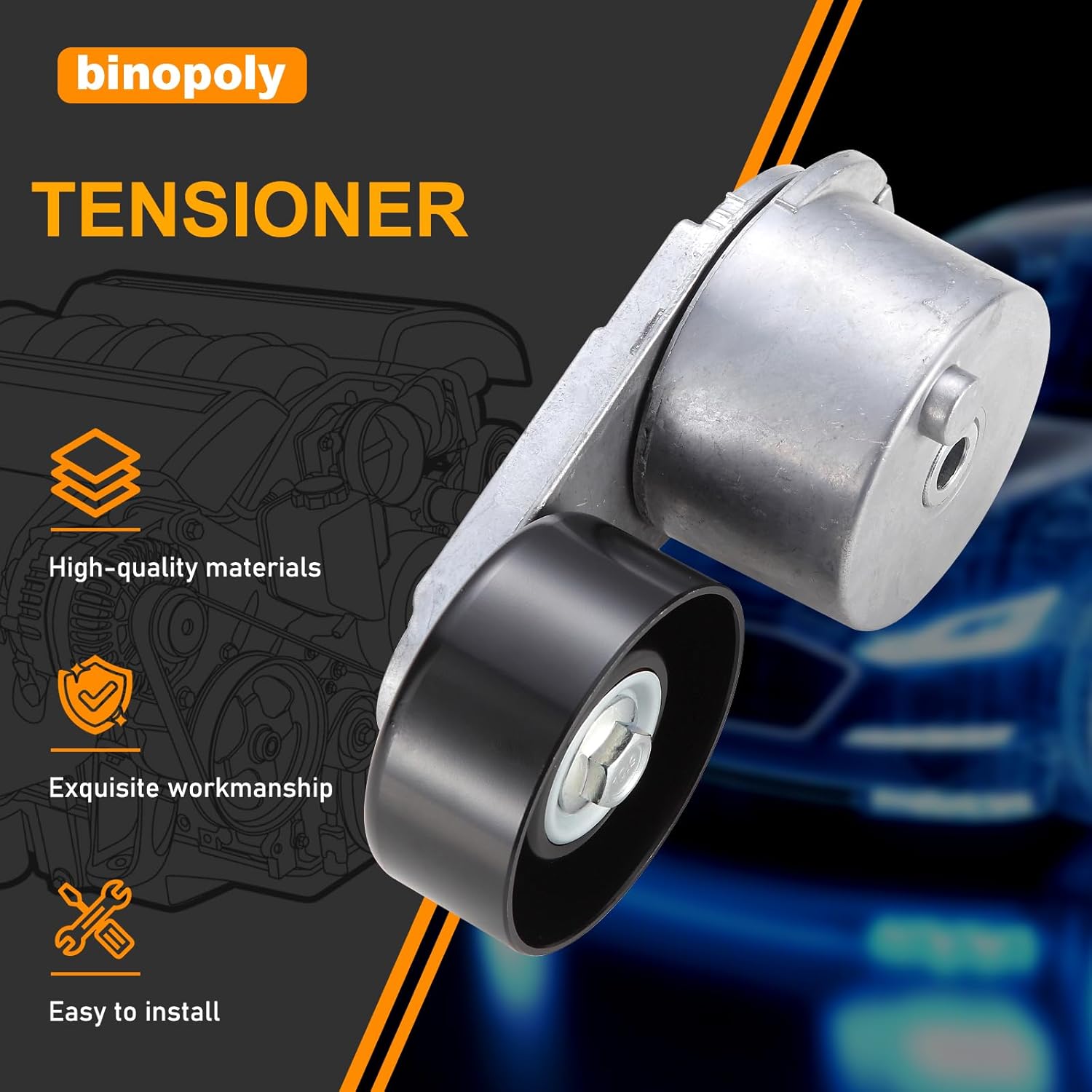 binopoly 39371 Drive Belt Tensioner Assembly With Pulley For 15-20 Cadillac Escalade Chevy Cheyenne/Silverado Series Pickup/Suburban/Tahoe GMC Yukon OE# 12626059 12670574 89677