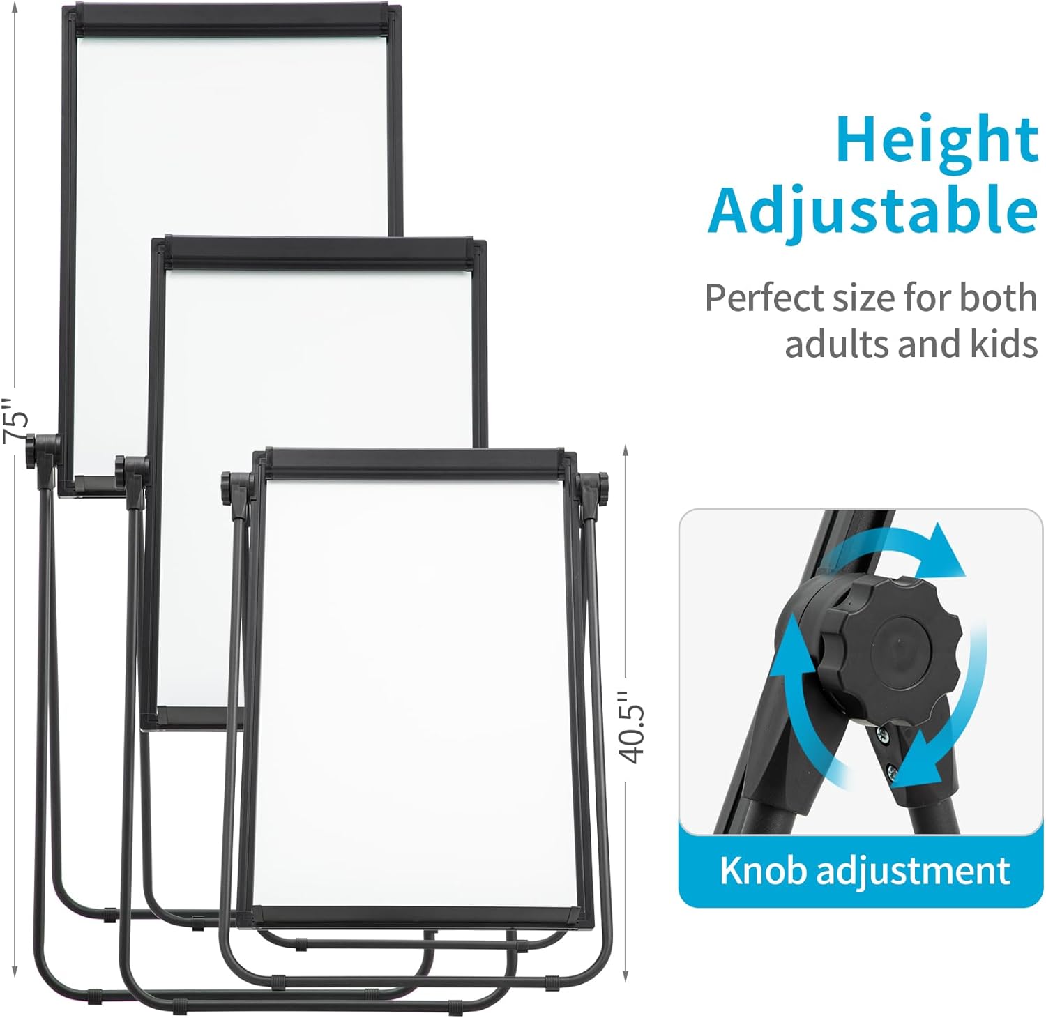 U-Stand Whiteboard Easel-36x24 inches Double Sided Magnetic Dry Erase Board Easel, Height Adjustable & 360 Degree Rotating White Board, Black