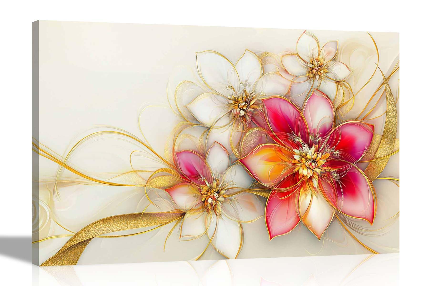 Artley Prints Pink And Gold Abstract Flower - S Canvas Prints Flower Print For Living Room Décor Nature Home Office Hanging Large 86 X 61Cm (34 X 24 Inches) A1
