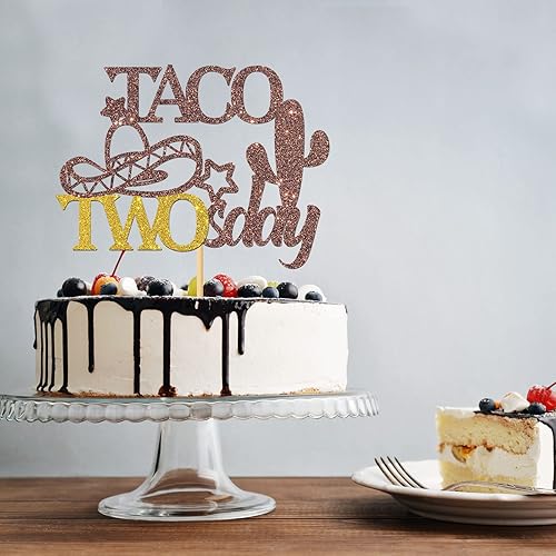 Miniatura 5 de Taco Twosday - Decoración para tartas de 2 cumpleaños para niños mexicanos, decoración de fiesta de dos cumpleaños, purpurina