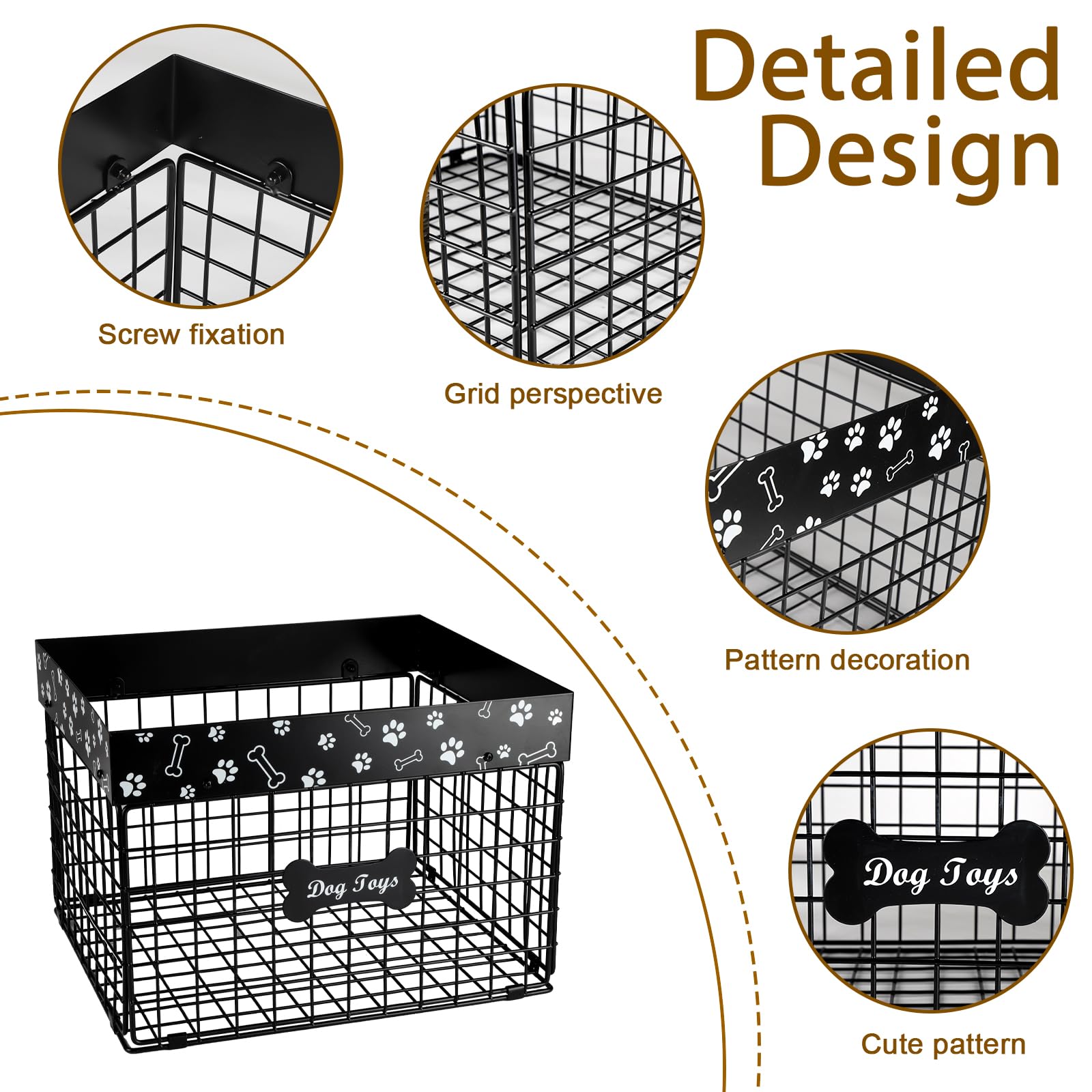 Geyecete Toy box for dogs large Dog Toy organizer Pet wire folding basket dog toy container dog toy box-Chew-Proof Dog Toy Organizer Holder Boxes for Living Room - Image 2