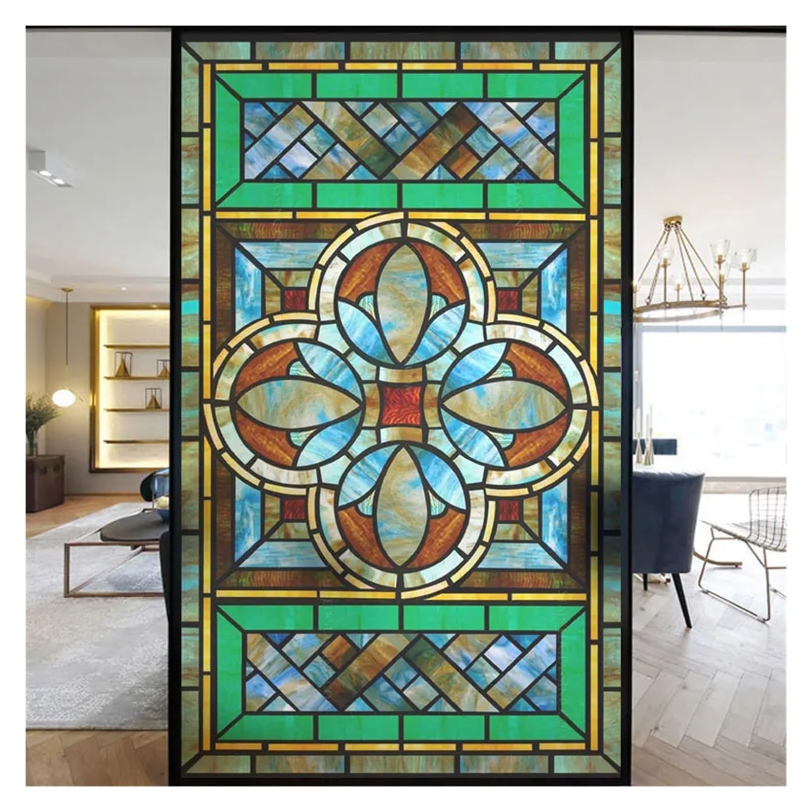 Window Film Colorful Stained Frosted Glass Film Modern Art Geometry Pattern Window Stickers Opaque Self-adhesive Home Decor Privacy(N,40x120cm)