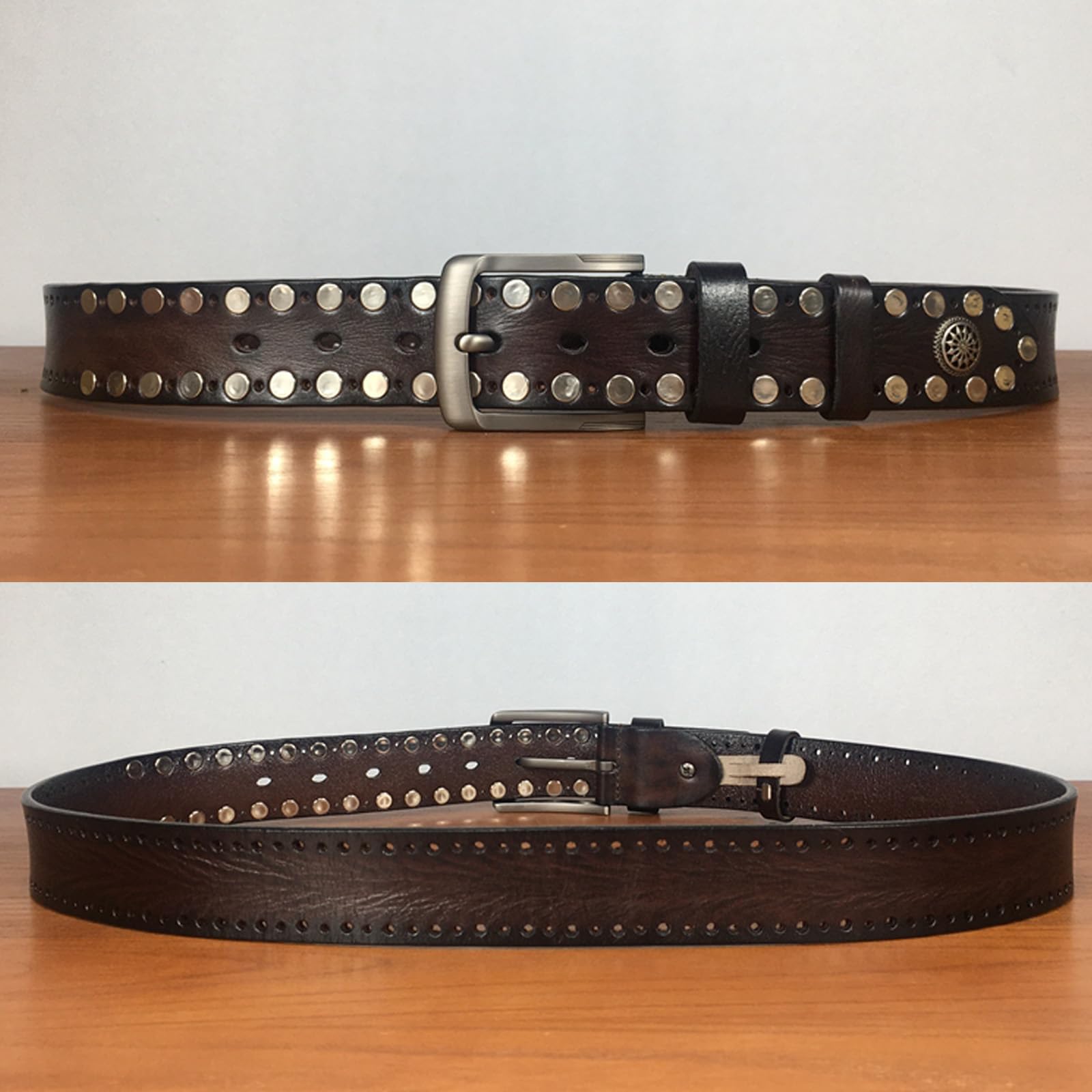 ダークブラウン レザー ベルト メタルスタッズ 楽天市場】レザーベルト