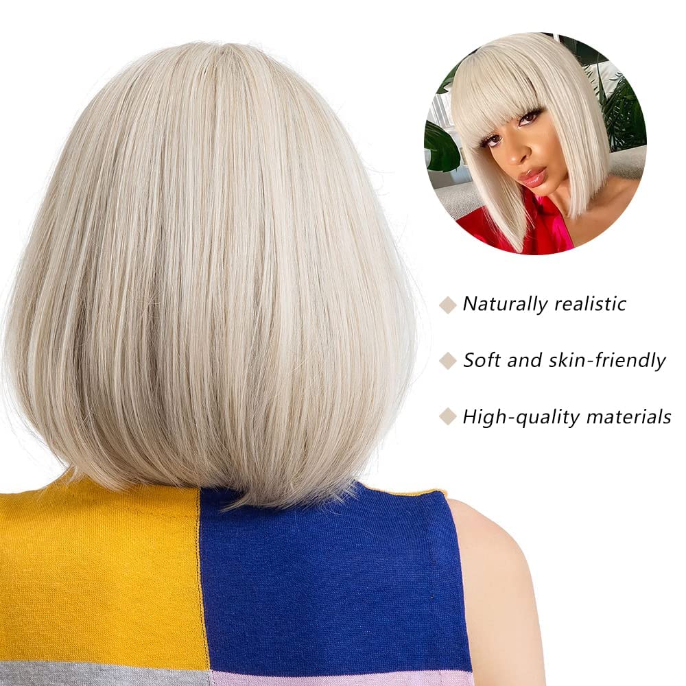 MOSINA Blonde Bob Wig - Short Blonde Straight Bob Wigs with Bangs for Women, Colorful Short Hair Wig, Cute Synthetic Wig for Cosplay, Daily, Halloween (12inch)… - Image 4