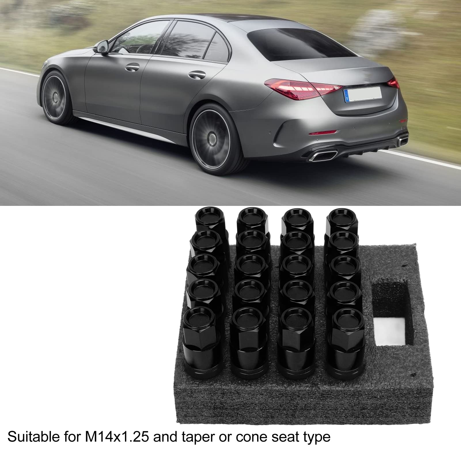 20 Szt. Zestaw Nakrętek Do śrub Z Uchem Koła - M14x1,25 Śruby Z Uchem Stożkowym Do Siedzenia I Nakrętki Z Końcówką Z Nakładkami Ochronnymi Do Kół Samochodowych(czarny)