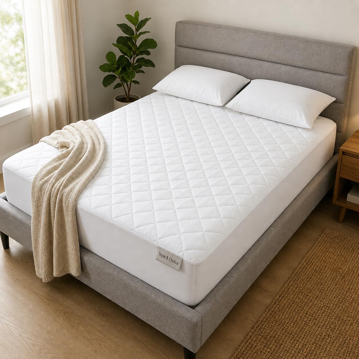 Style And Choice White Style And Choice® Quilted King Size Mattress Protector 30Cm Deep Skirt | 100% Microfiber Fitted Mattress Protector King Size | Hypoallergenic, Breathable Mattress Protector Kingsize Bed (150X200+30Cm)