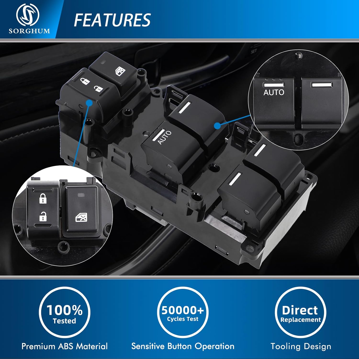 SORGHUM Power Window Switch Driver Side - Master Window Switch with Anti-Pinch Function Compatible with 2014-2017 Honda CR-V 24 Pins Replace# 35750-T0A-H11 35750-T0A-A11