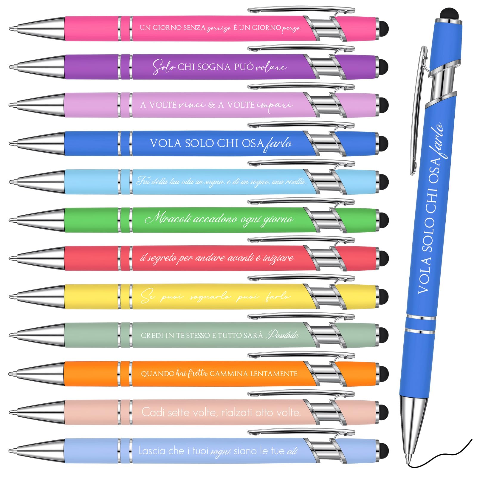 Sinmoe 24 Pezzi Penne a Sfera Ispiratrici Penne Retrattile con Citazioni Motivazionali in Metallo 2 in 1 Penna Touch Screen Penne Stilo con Inchiostro Nero Regalo per Natale Laurea Collega Amico