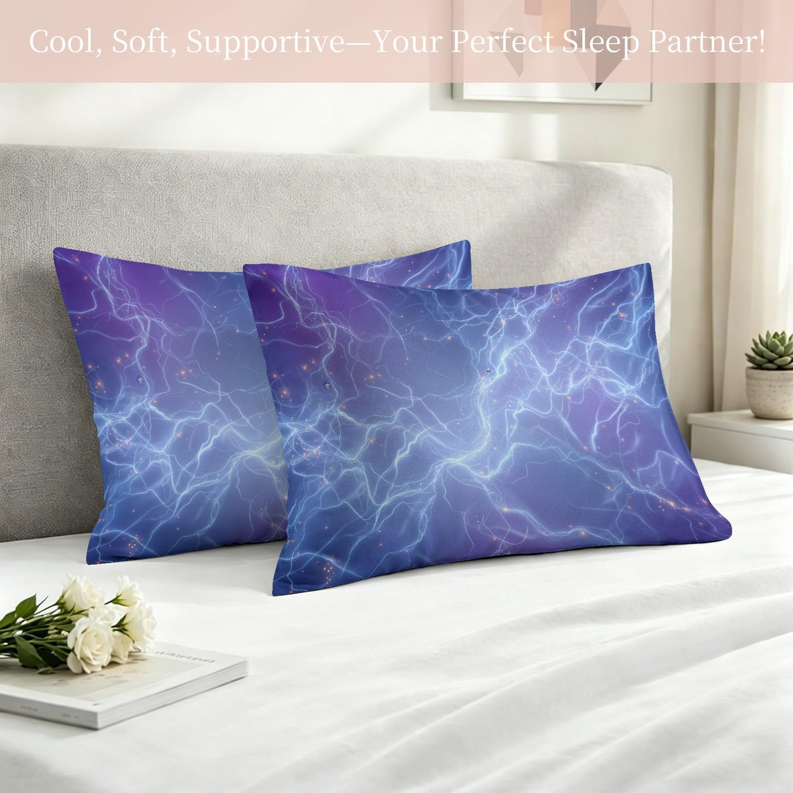 Parure da letto matrimoniale con copripiumino in microfibra viola + federe 65 x 65 cm, fantasia astratta set copripiumino (lampo corrente elettrica, 220 x 240 cm)