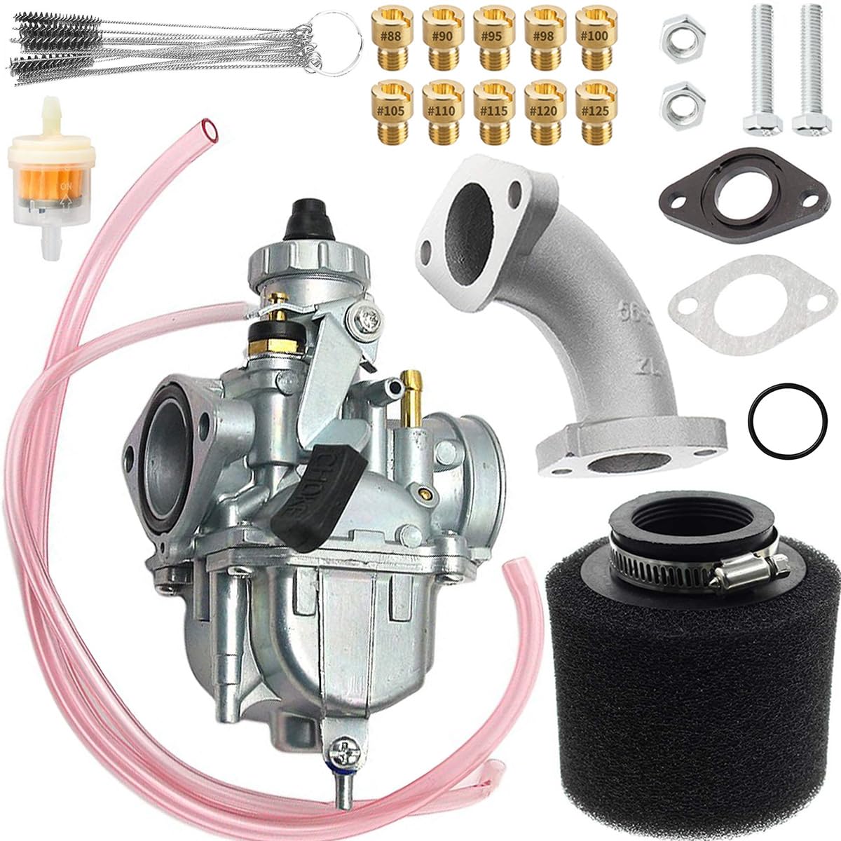 ZAMDOE VM22 26mm Carburetor for Pit Dirt Bike 110cc 125cc 140cc 212cc 196cc Motorcycle Engines for Lifan for XR50 CRF70 KLX BBR Pit Dirt Bike for DHZ for SSR with Air Filter Intake Manifold Main Jets