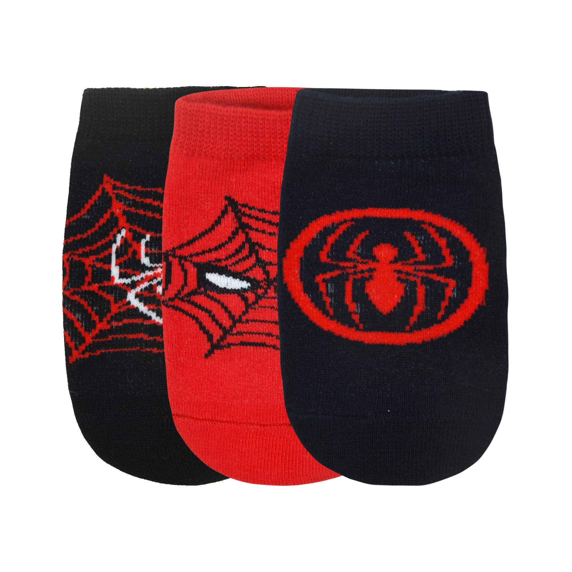 BALENZIASocksXpress Marvel Anti-Skid Lowcut Socks for Boys | Marvel Spiderman Socks for Kids Made with Combed Cotton and Spandex (Pack of 3 Pairs/1U) (2-3 years) Red, Navy, Blue