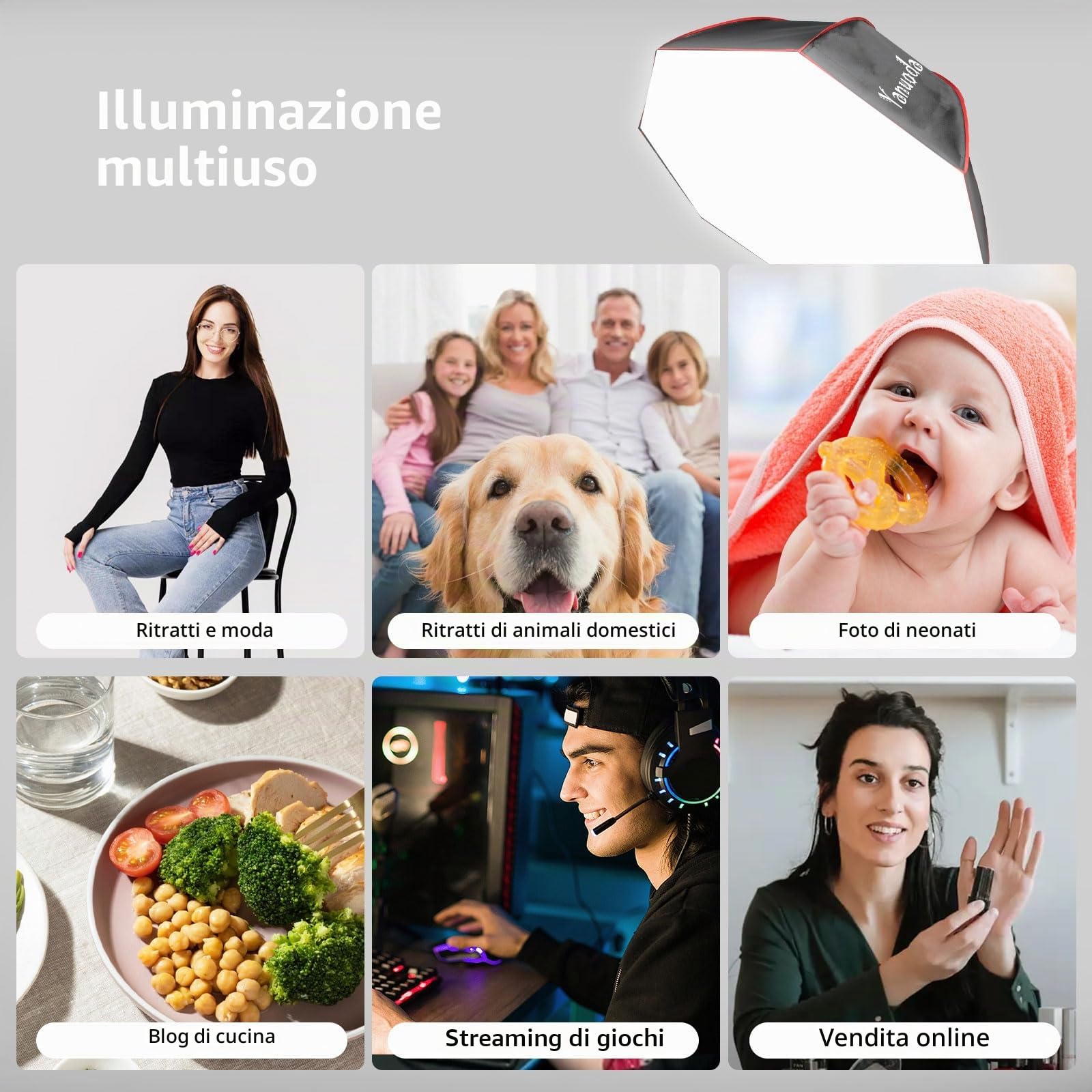Kit Illuminazione Professionale Softbox Ottagonale 95cm - Luce LED Video 110W Dimmabile CRI 97, con Cavalletto, Diffusore & Griglia, Telecomando per Ritratto, Video, YouTube, TikTok Qualità Studio