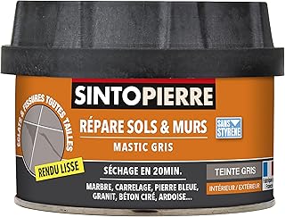 SINTO Repare Sols et Murs Rendu Lisse - Teinte Gris - 280 gr - Idéal pour Réparer les Eclats, Fissures, Trous - Séchage Rapide - Tous Types de Pierres : Marbre, Carrelage, Pierre Bleue, Granit,
