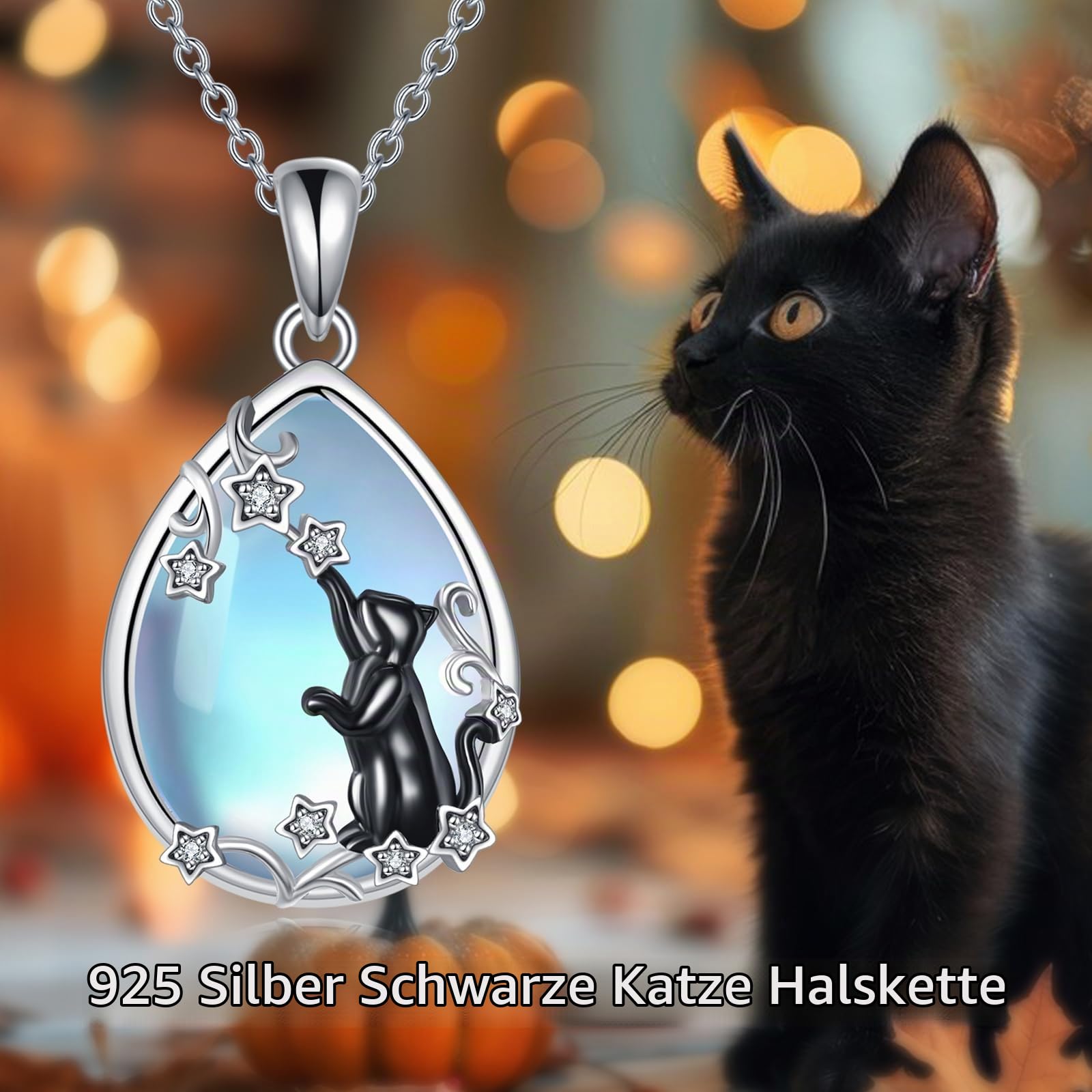 YAFEINI Mondstein Halskette 925 Sterling Silber Fuchs/Axolotl/Katze/Hund Anhänger Kette Tierschmuck Geschenke für Damen Mädchen
