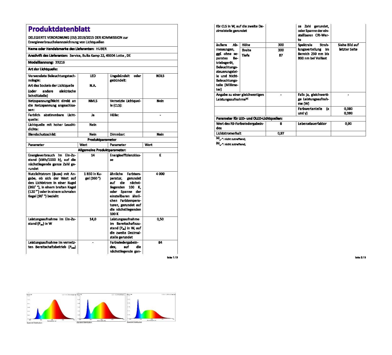 HUBER HML 100 HFTC LED Deckenleuchte mit Bewegungsmelder 1850lm 14W | Lichtfarbe einstellbar, 360° Erfassungsbereich, Für innen und außen, IP65, HF-Sensor