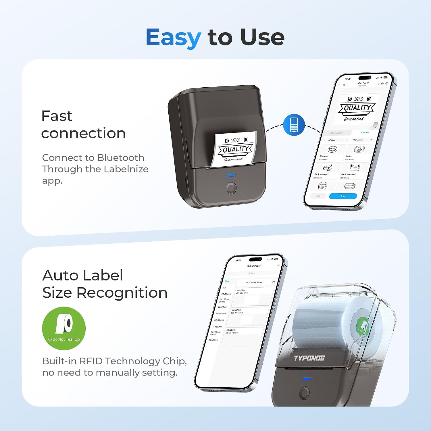 Label Maker Machine with Tape, PM240 Thermal Label Printer, Portable Label Maker for Small Business, Office, Home Organization, 40x30mm Waterproof Labels, Sticker Printer for Phone & PC, Set2