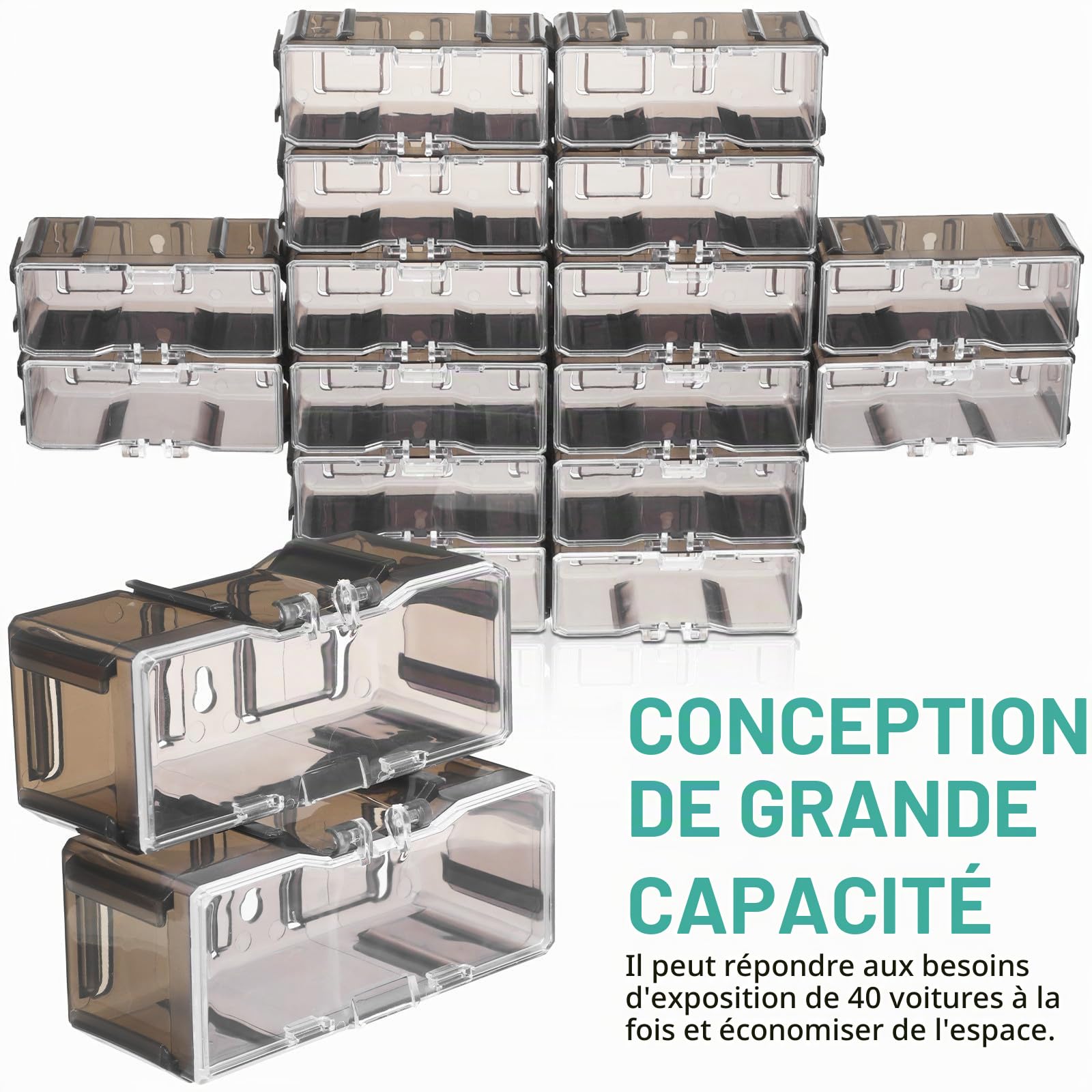 Boîtes de Rangement Élégantes 1/64 Lot de 40 pour Vitrine Voiture Miniature en Plastique Transparent Collection et Exposition de Petites Voitures