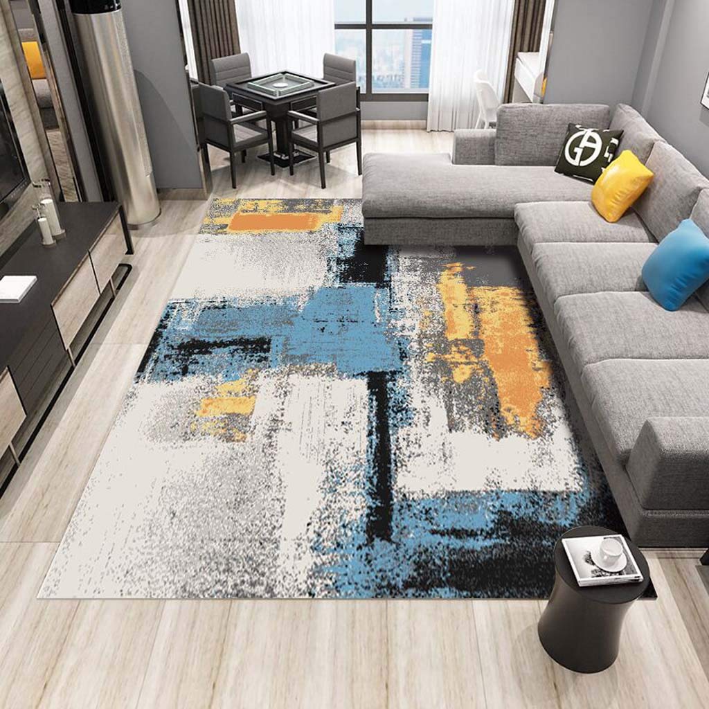 Tapis de sol salon grand format motif coloré contemporain