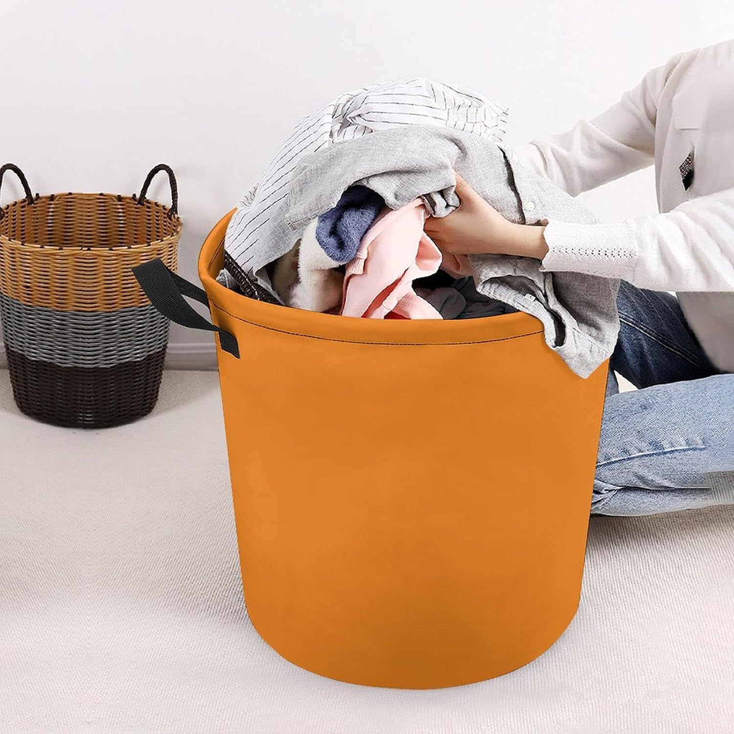 Large Laundry Hamper, Bright Orange Chic Square Laundry Basket Collapsible & Waterproof Storage Basket for College Dorm, Family Essentials