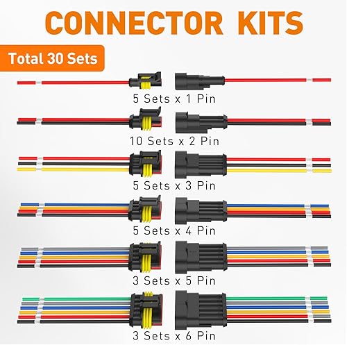 Miniatura 2 de NAOEVO Conectores de 123456 pines, conectores de cable impermeables 16 AWG, conectores de cable automotriz de 0.09 pulgadas macho hembra con tubo