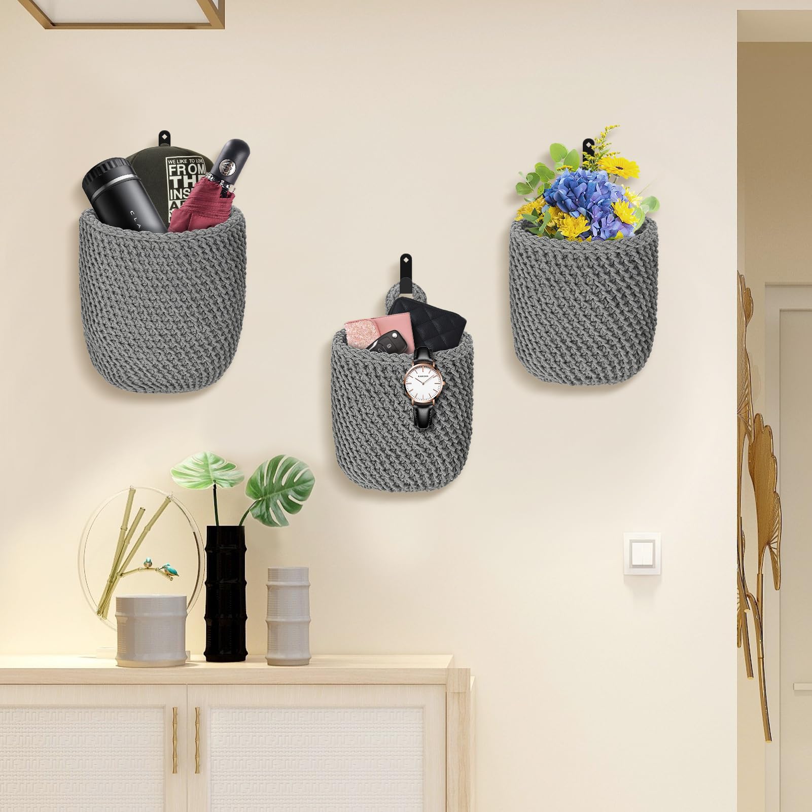 VICASKY Geflochtener Hängekorb Aus Baumwollseil - Vielseitiger Aufbewahrungskorb Für Wand Und Pflanzen