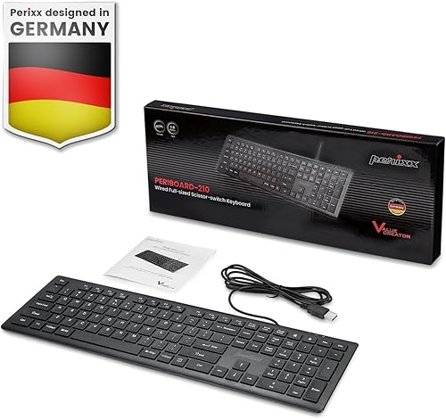 Miniatura 7 de Perixx PERIBOARD-210 Teclado de tamaño completo con cable, diseño Ultra Delgado y teclas silenciosas, para ordenador, portátil, PC y Escritorio