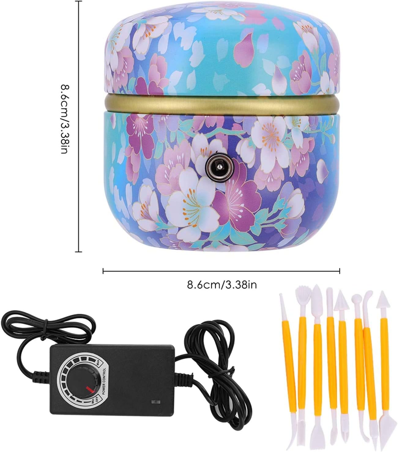 Mini Electric Pottery Wheel Machine Small Pottery Forming Machine with Tray for DIY Ceramic Work Clay Art Craft (Blue Flower)