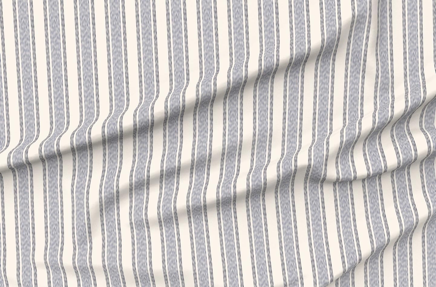 Spoonflower Fabric - Country Stripe Coastal Rustic Farmhouse Nautical Blue Cream Vertical Printed on Petal Signature Cotton Fabric Fat Quarter - Sewing Quilting Apparel Crafts Decor
