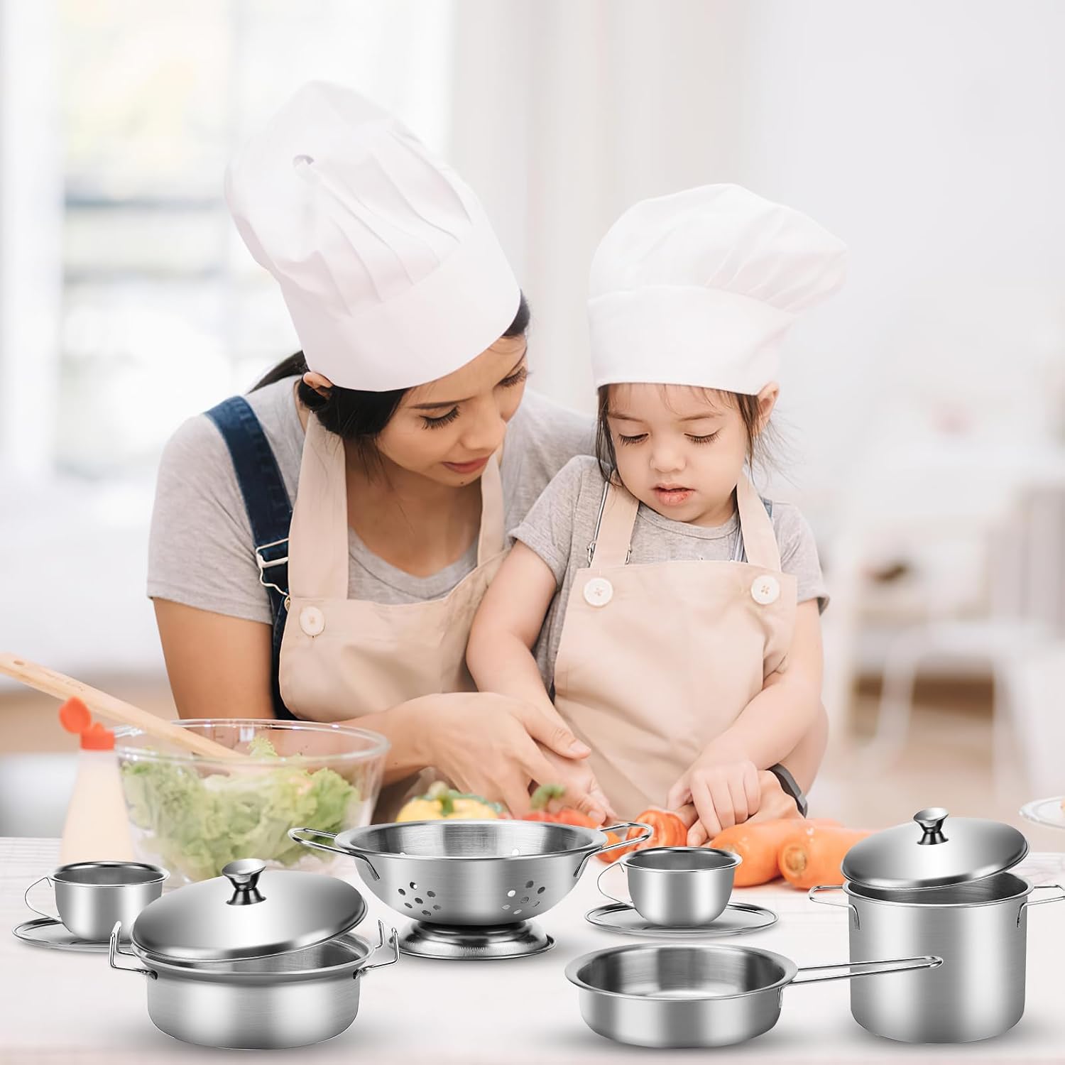 17 предметов кухонных аксессуаров для детей кухонные игрушки кухонные аксессуары набор кастрюль из нержавеющей стали для мальчиков и девочек Кухонные аксессуары для детей из нержавеющей стали подходящие для детей мальчиков и девочек