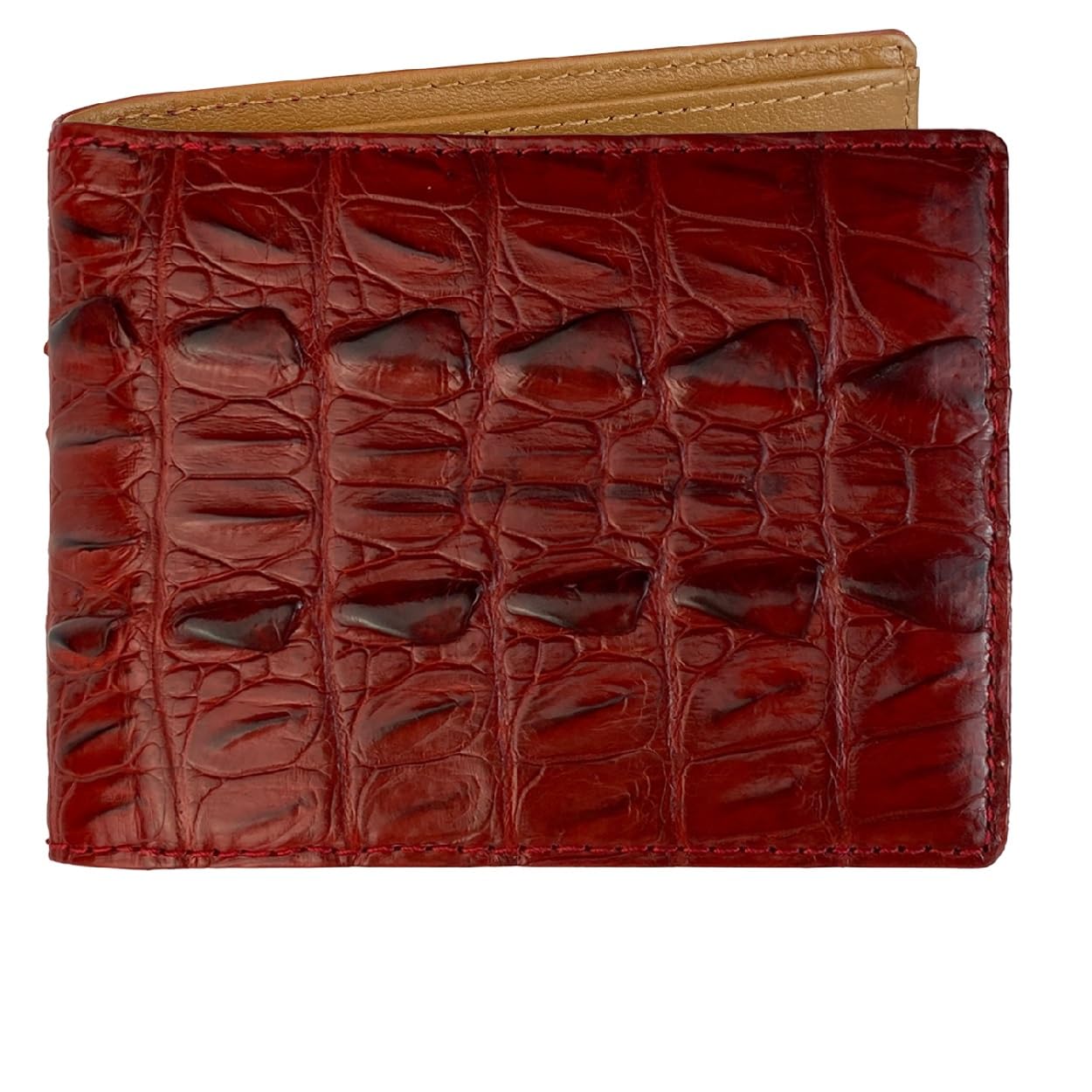 HATA Red Exotic Bifold Leather Wallet with Hidden Compartment, Men's Minimalist Wallets with RFID Blocking &amp; ID Window Credit Card Holder, Men Handmade Gift for Birthday, Father's Day VINAM-103