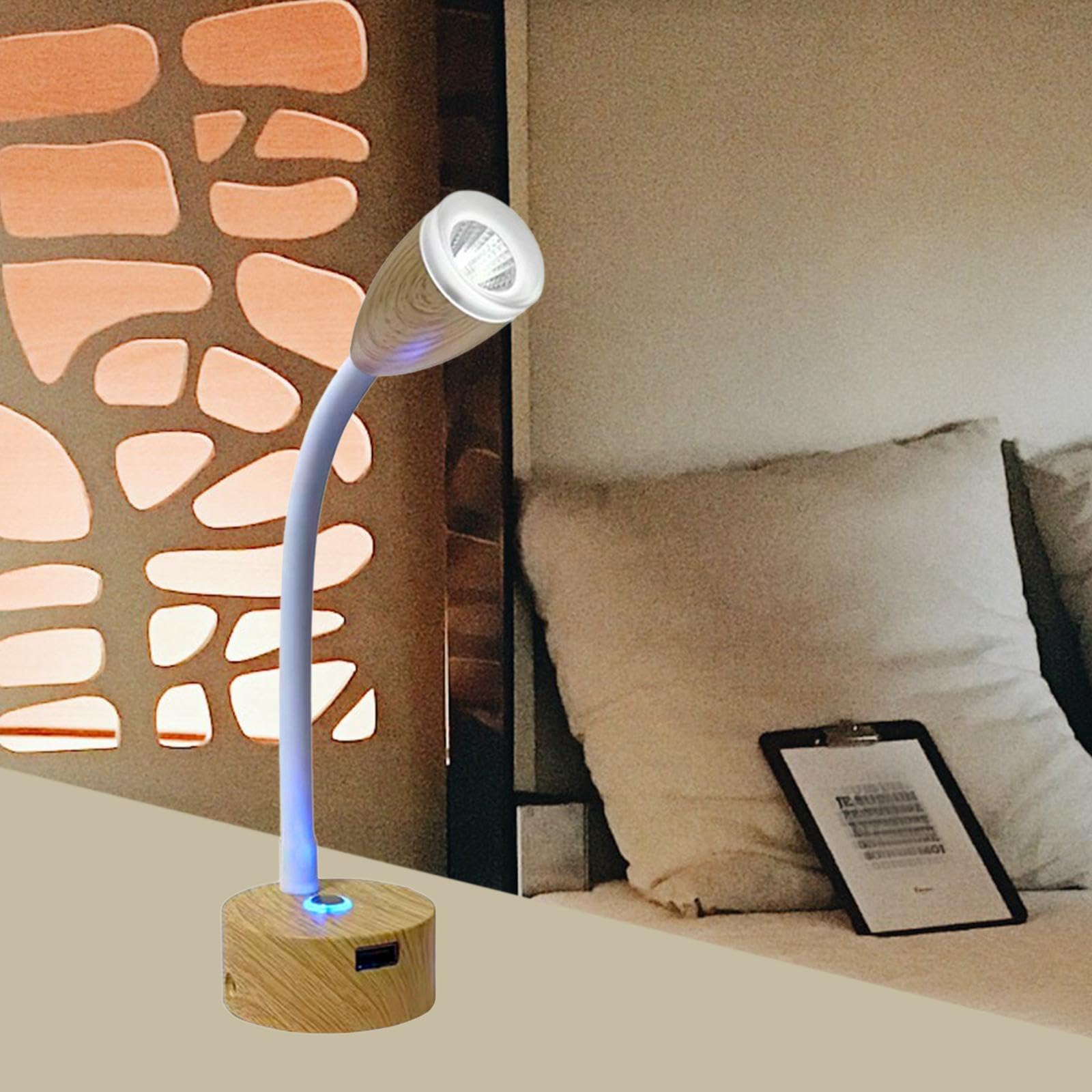 Lámpara de Lectura LED RV Minimalista con Regulación Táctil Flexible y Memoria Luminosa Estructura de Aluminio Elegante Adecuada para Áreas, Blanco