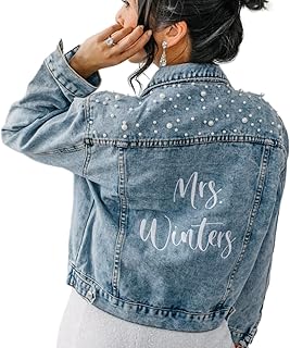 Custom Embroidered Bridal Denim Jacket, Women's Pearl Denim Jacket with ...