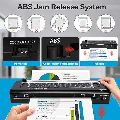 Miniatura 5 de Laminadora A3 Máquina laminadora de calentamiento rápido de 70 segundos, laminador frío y térmico de 13 pulgadas con 50 hojas de laminación, máquina