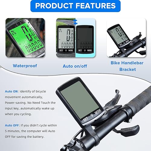 Miniatura 5 de Computadora de bicicleta y odómetro inalámbrico Big Secrren 3.3IN MPH KMH Velocímetro de bicicleta con despertador automático Ciclismo Old School