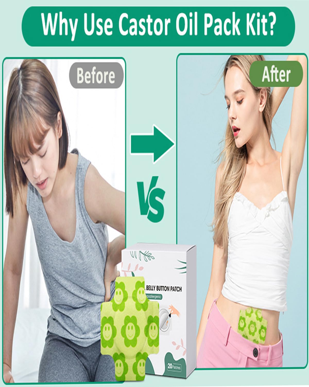20PCS Castor Oil Patches for Belly Button, Castor Oil for Belly Button, For Liver Detox & Metabolism Support, Easy To Use, Anti-Seepage Design, Suitable For All Skin Types, castor oil pack (Oil Not Included) - Image 5 thumbnail