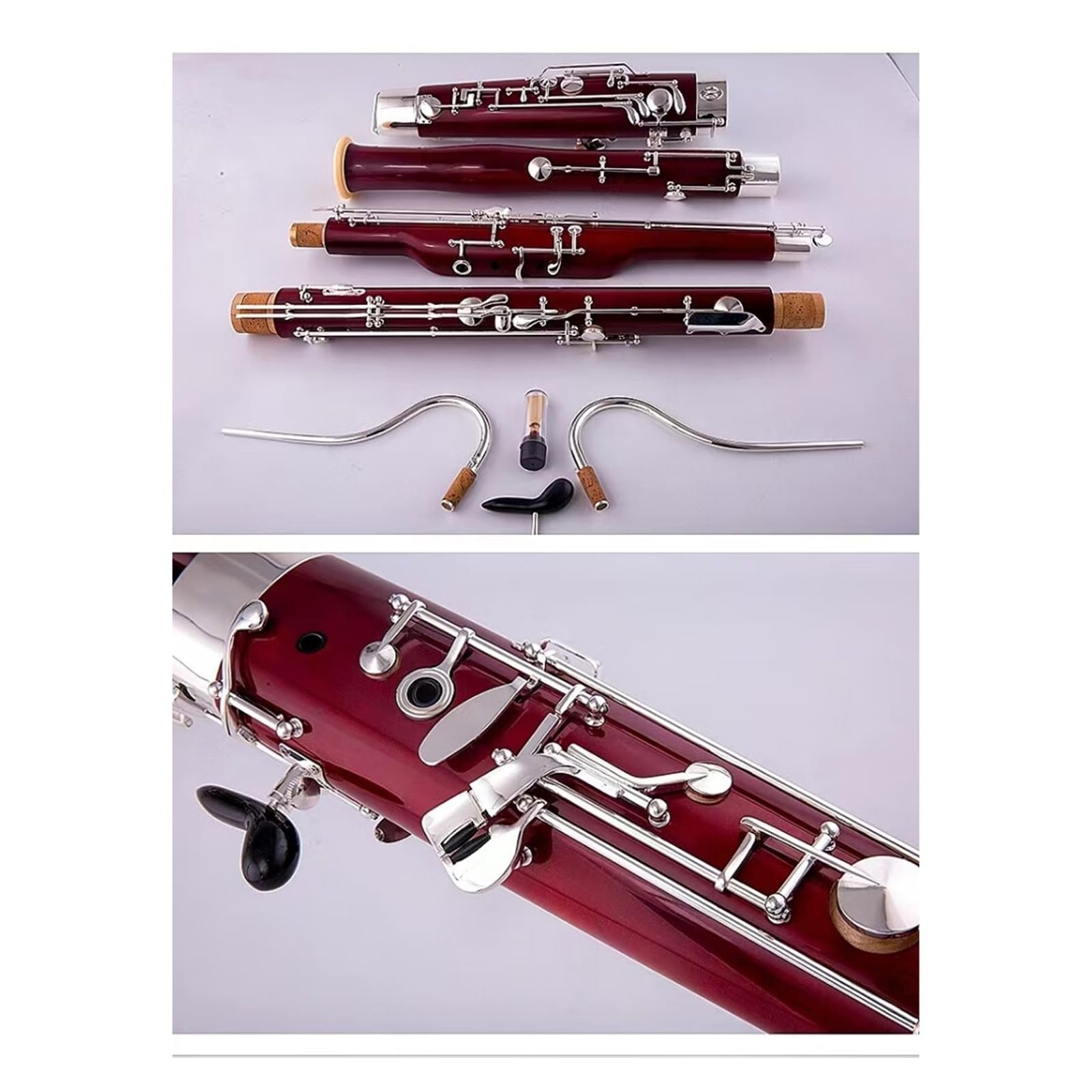 Instrument Fagotowy Z Korpusem Klonowym, Profesjonalny Fagot Z Białymi Miedzianymi Klawiszami I Akcesoriami Zestaw Fagotowy (Color : Nickel)