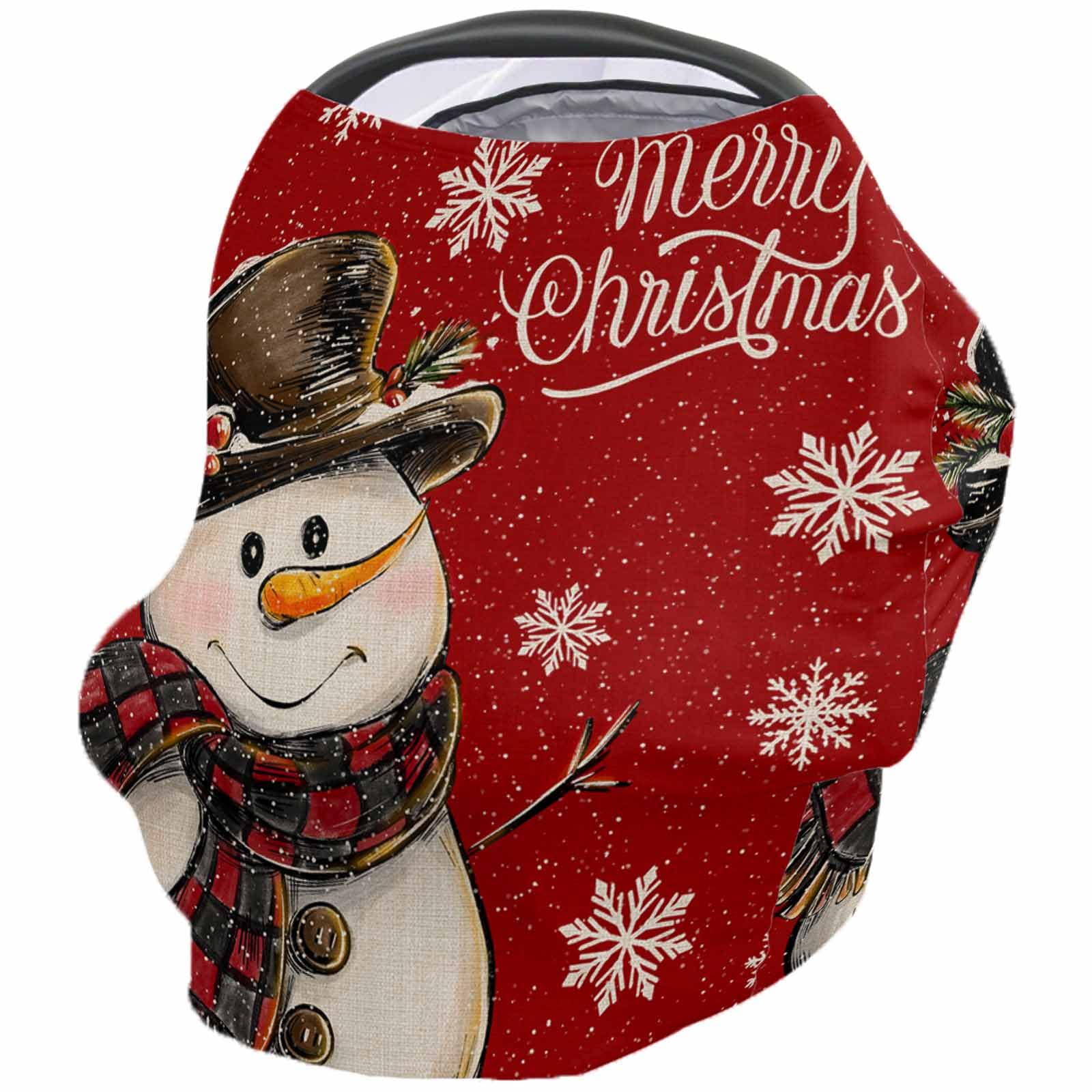 Nursing Cover for Breastfeeding Scarf, Vintage Red Merry Christmas Hand Drawn Snowman Baby Car Covers Super Soft Multi Use for Canopy Shopping Cart Cover Blanket Stroller Cover