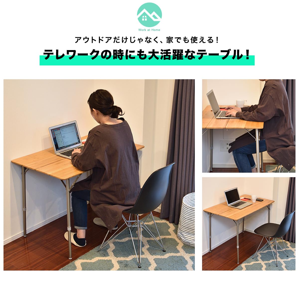 Amazon | FIELDOOR バンブーテーブル 120cm×60cm 二つ折りコンパクト