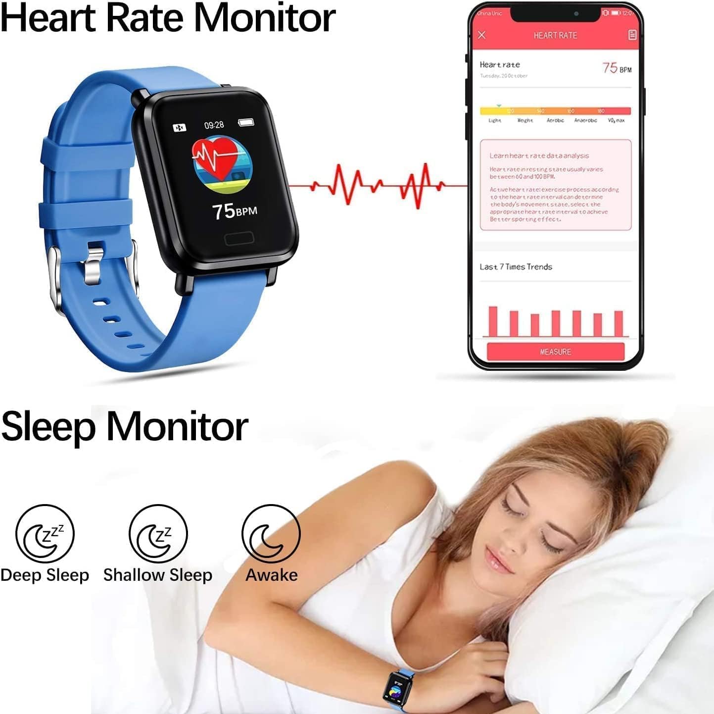 Tipmant Smartwatch, Smartwatch Uomo Donna Impermeabil IP68, Orologio Smartwatch Uomo Donna con Contapassi SpO2 Sonno Cardiofrequenzimetro da Polso, Orologio Fitness Uomo Smart Watch per Android iOS