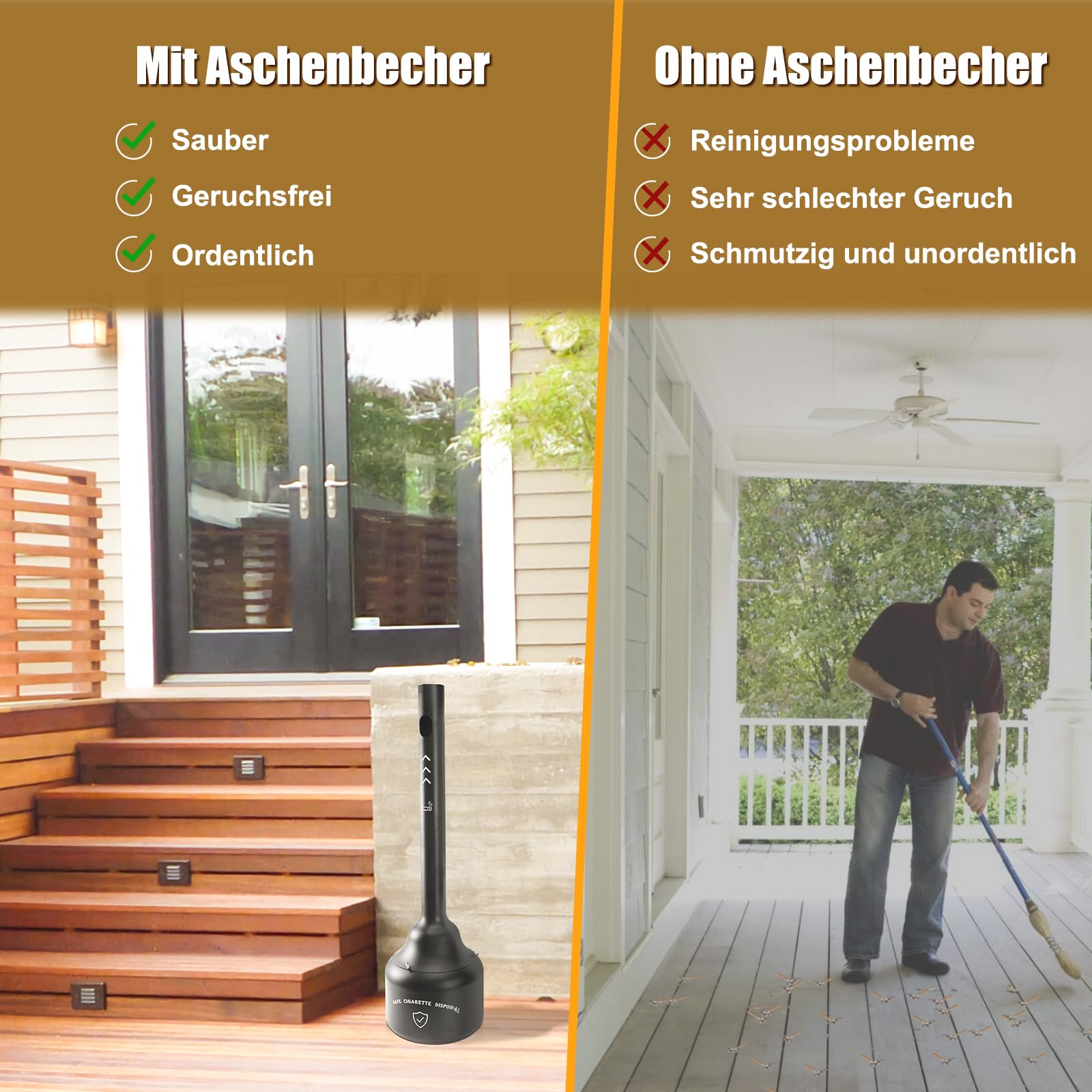 Glosaie Standaschenbecher für Draußen, Aschenbecher für Draussen, 29.2 × 101.6 cm 19 L Aschenbecher Outdoor für eine frische und saubere Umgebung, Schwarz, Receptacle