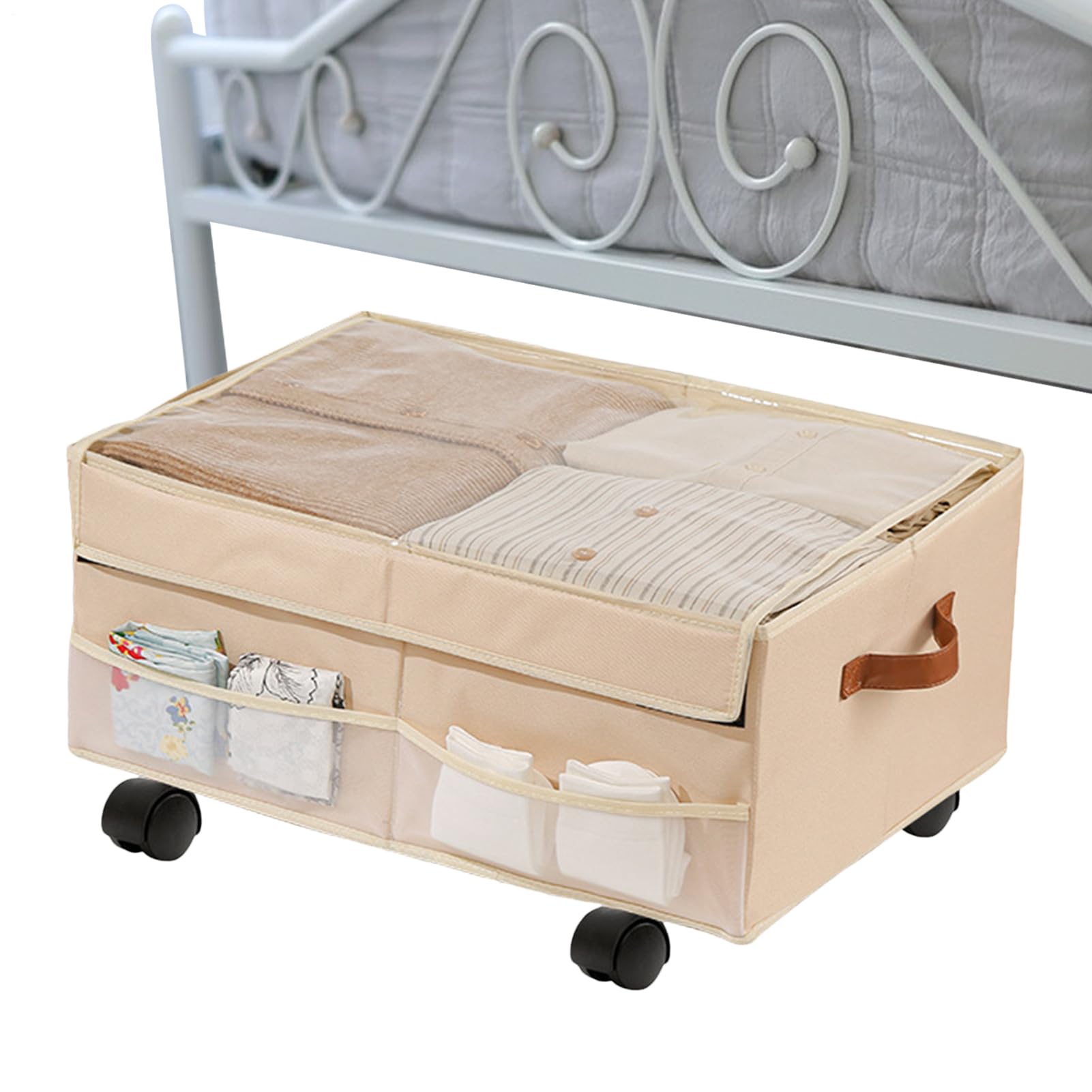 Boîte de rangement à roulettes pliable avec poignées ergonomiques 65cm
