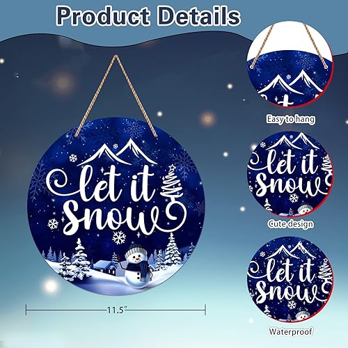 Miniatura 4 de D4DREAM Letrero de bienvenida de invierno, muñeco de nieve, decoración de invierno, con texto en inglés «Let It Snow», letrero de bienvenida para