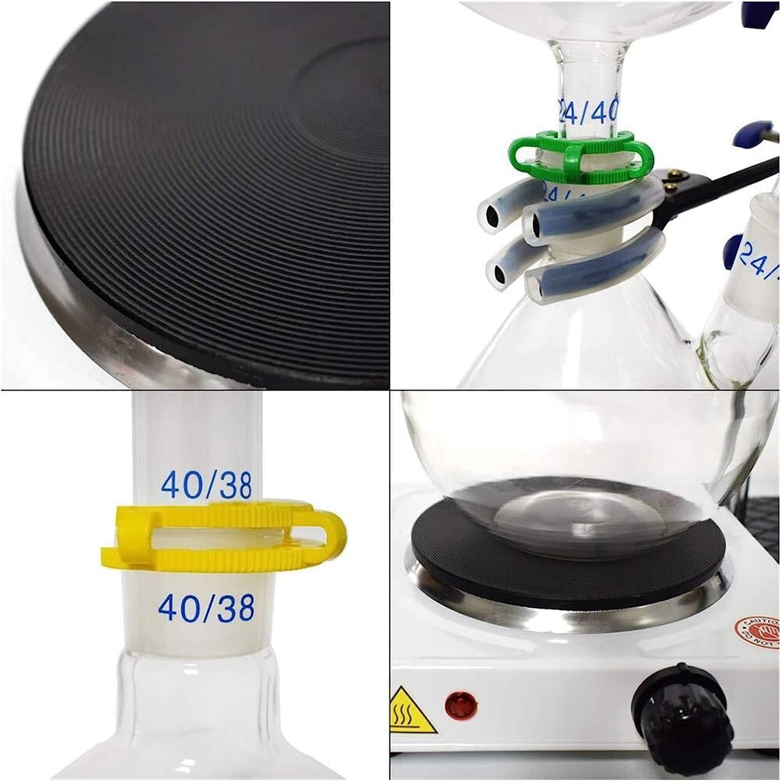 Aparato de destilación de Laboratorio, Aparato de extracción de aceites Esenciales de 2000 ml, Kit de cristalería de destilación al Vapor de Vidrio, con Condensador de Estufa Caliente, Equipo de ens